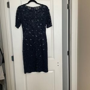 Adrianna Pappell beaded, navy blue size 6, knee lenth